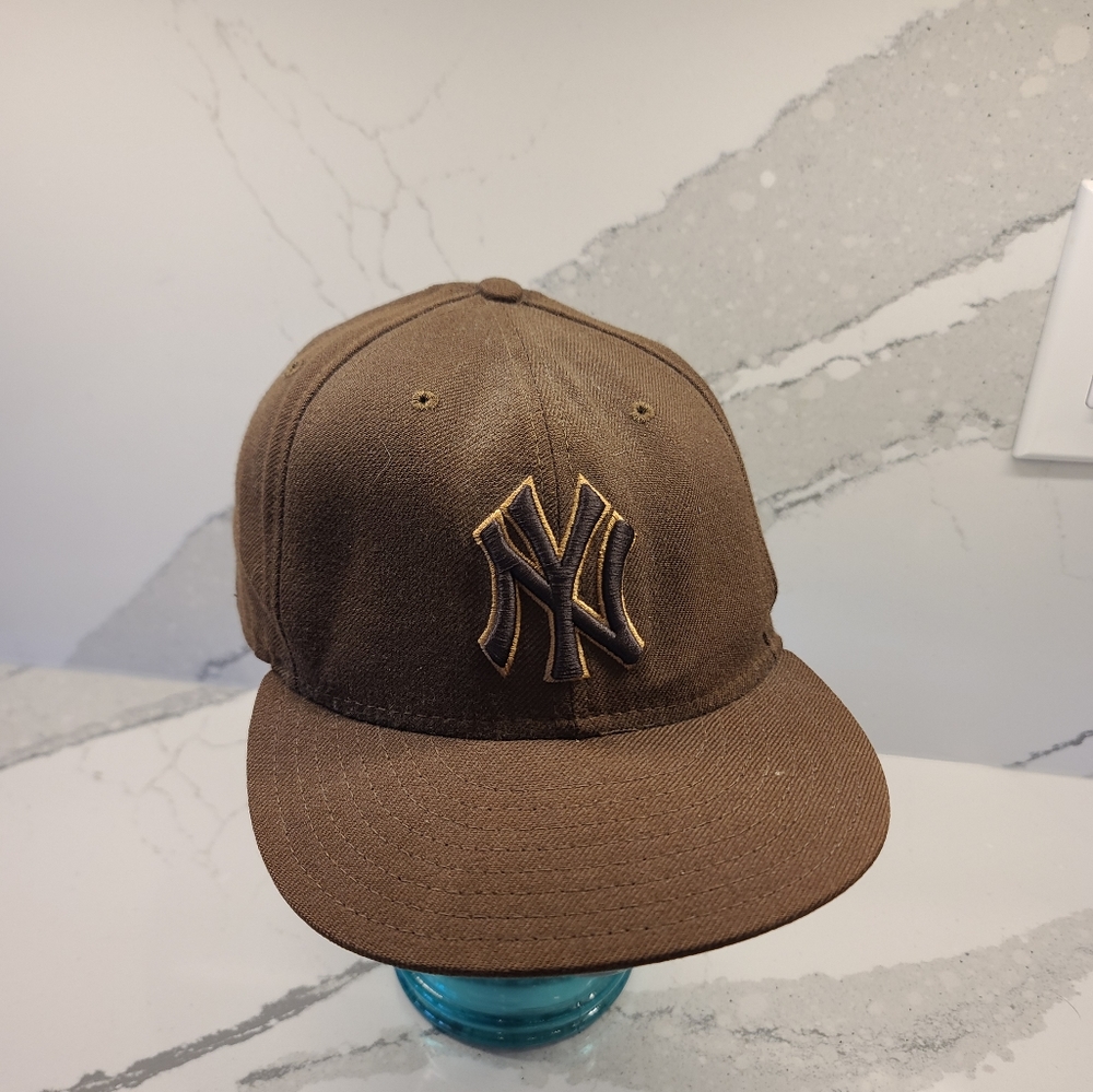 Brown NY Yankee Fitted Hat Cap